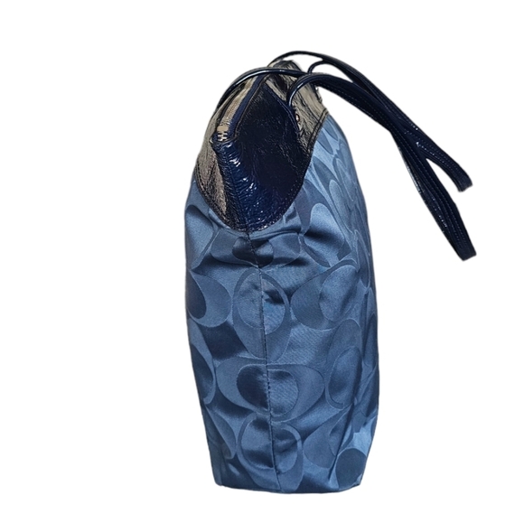 Coach Laura patent leather satin fabric navy blue sholder tote bag. - Picture 5 of 11